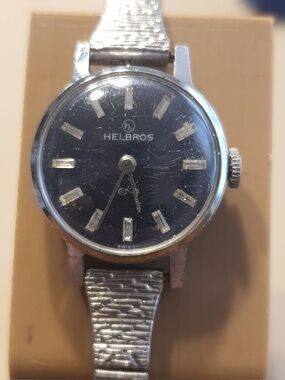 Vtg Helbros Silver/Blue Stainless Steel Wind-Up Women's Watch
